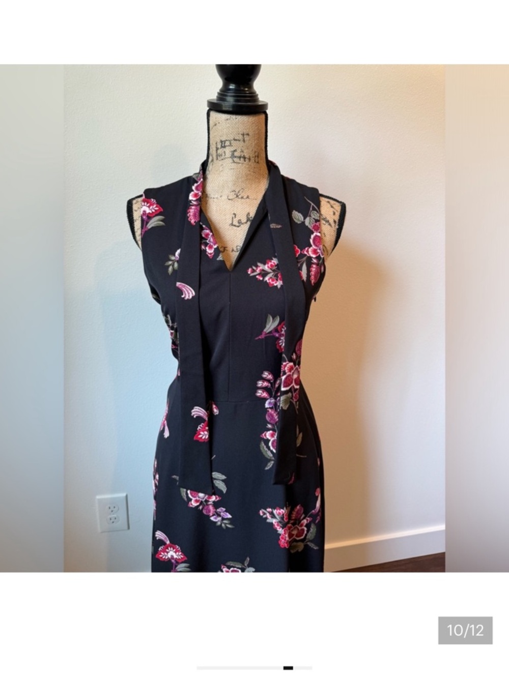Ann Taylor Black Midi Dress with Pink Floral Print